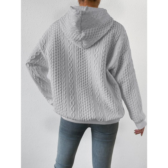 Minimalist Drop Shoulder Drawstring cable knit hoodie Sweatshirt - Picture 4 of 8